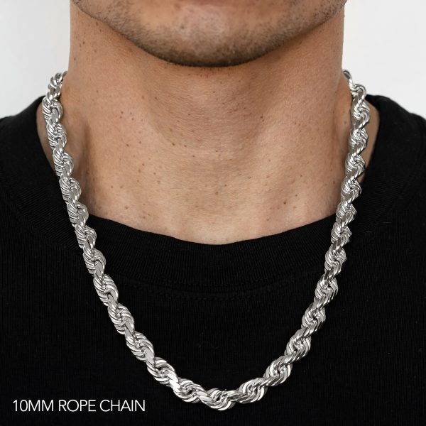 10K 10MM WHITE GOLD SOLID DC ROPE 24" CHAIN NECKLACE (AVAILABLE IN LENGTHS 7" - 30")