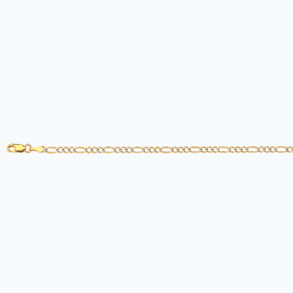 10K 2.5MM YELLOW GOLD SOLID PAVE FIGARO 30" CHAIN NECKLACE (AVAILABLE IN LENGTHS 7" - 30")