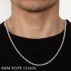 10K 4MM WHITE GOLD SOLID DC ROPE 24" CHAIN NECKLACE (AVAILABLE IN LENGTHS 7" - 30")