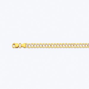 10K 3.5MM YELLOW GOLD HOLLOW PAVE CURB 8.5" CHAIN BRACELET (AVAILABLE IN LENGTHS 7" - 30")