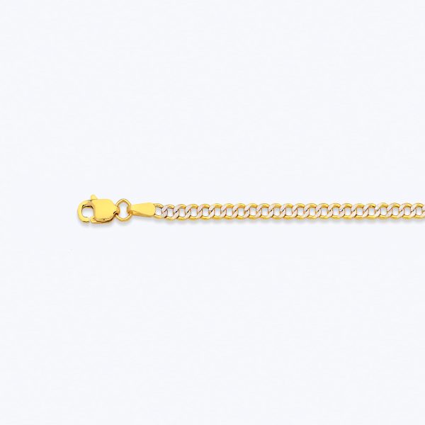 10K 2.5MM YELLOW GOLD HOLLOW PAVE CURB 7" CHAIN BRACELET (AVAILABLE IN LENGTHS 7" - 30")
