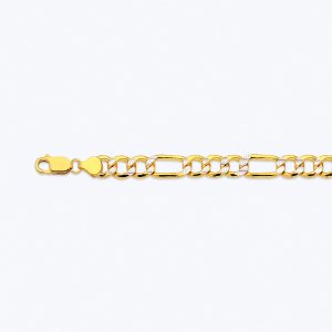 10K 7.5MM YELLOW GOLD HOLLOW PAVE FIGARO 24" CHAIN NECKLACE (AVAILABLE IN LENGTHS 7" - 30")