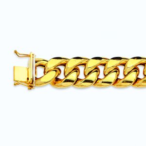 10K 15MM YELLOW GOLD HOLLOW MIAMI CUBAN 8" CHAIN BRACELET (AVAILABLE IN LENGTHS 7" - 30")