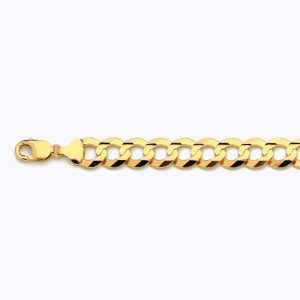 14K 14MM YELLOW GOLD SOLID CURB 7" CHAIN BRACELET (AVAILABLE IN LENGTHS 7" - 30")
