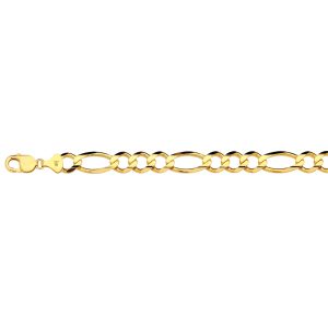 14K 12MM YELLOW GOLD SOLID FIGARO 7" CHAIN BRACELET (AVAILABLE IN LENGTHS 7" - 30")