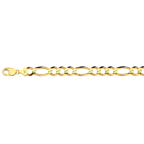 14K 12MM YELLOW GOLD SOLID FIGARO 7" CHAIN BRACELET (AVAILABLE IN LENGTHS 7" - 30")