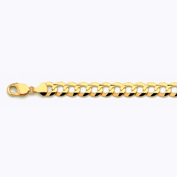 14K 11MM YELLOW GOLD SOLID CURB 7" CHAIN BRACELET (AVAILABLE IN LENGTHS 7" - 30")
