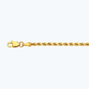 10K 2MM YELLOW GOLD DC HOLLOW ROPE 8" CHAIN BRACELET (AVAILABLE IN LENGTHS 7" - 30")