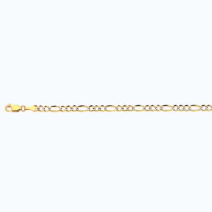 10K 3.5MM YELLOW GOLD SOLID PAVE FIGARO 8.5" CHAIN BRACELET (AVAILABLE IN LENGTHS 7" - 30")