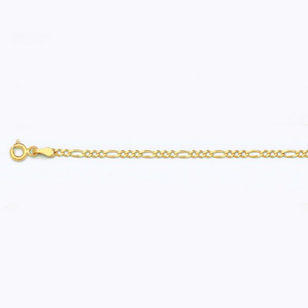 14K 2MM YELLOW GOLD SOLID FIGARO 7.5" CHAIN BRACELET (AVAILABLE IN LENGTHS 7" - 30")