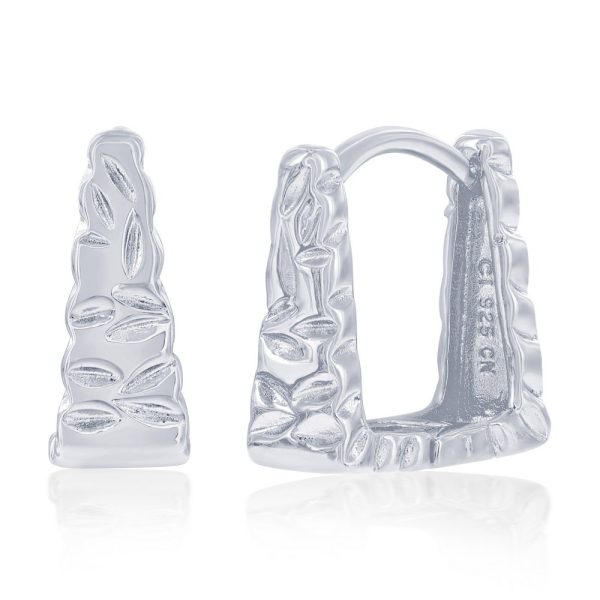 Sterling Silver, Textured Square Hoop Earrings