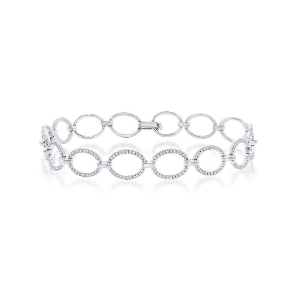 Sterling Silver, Open Oval Diamond Bracelet - (352 Stones)