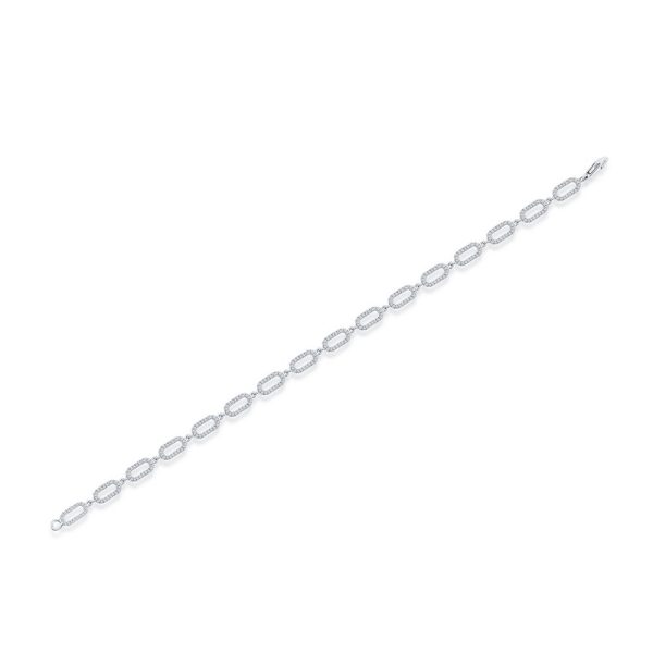 Sterling Silver, Open Rectangle Diamond Bracelet - (340 Stones)