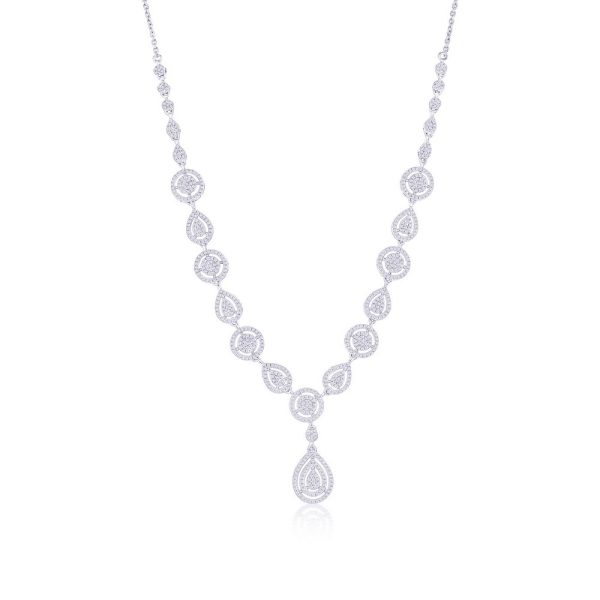 Sterling Silver, Round & Pearshaped Halo Diamond Necklace - (666 Stones)