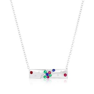 Sterling Silver, Lab-Grown Gem & Natural Diamond Bar Necklace - (28 Stones)
