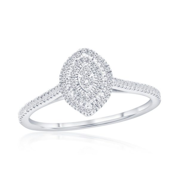 Sterling Silver Double Frame Marquise Diamond Ring - (95 Stones)