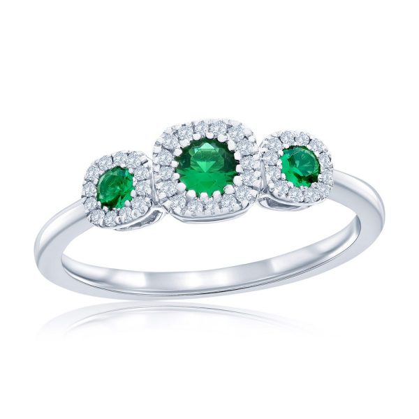 Sterling Silver, Lab-Grown 0.24ct Emareld, & 0.10ct Natural Diamond Ring - (43 Stones)