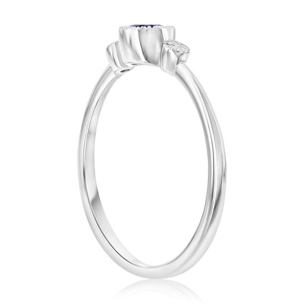Sterling Silver, Lab-Grown Sapphire & Natural Diamond Ring - (9 Stones)