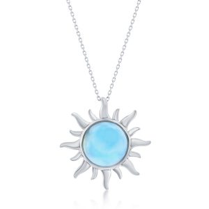 Sterling Silver, Larimar Sun Pendant