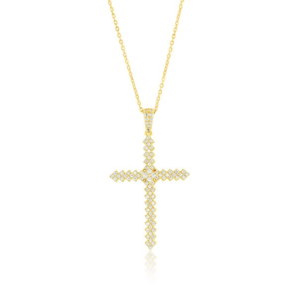 Sterling Silver, CZ Cross Pendant - Gold Plated