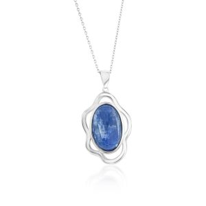 Sterling Silver, Oval Kyanite, Wavy Design Pendant