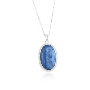 Sterling Silver, Oval Kyanite, Beaded Border Pendant