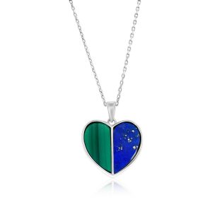 Sterling Silver, Malachite & Lapis Heart Pendant