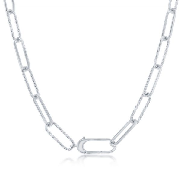 Sterling Silver, Alternating Rope Design & Polished Paperclip Necklace