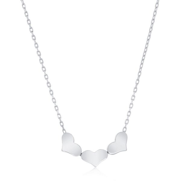 Sterling Silver, Small Triple Heart Linked Necklace