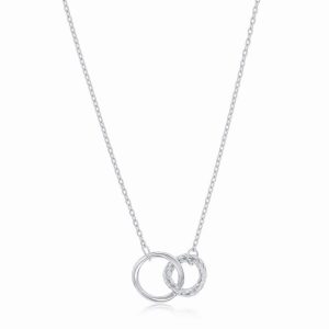 Sterling Silver, Polished & Textured, Double Circle Necklace