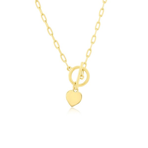 Sterling Silver Heart Charm Paperclip Toggle Necklace - Gold Plated