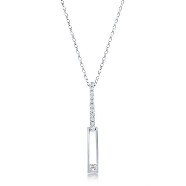 Sterling Silver Asymmetric Paperclip CZ Necklace