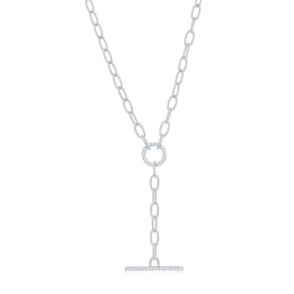 Sterling Silver, Toggle CZ Paperclip Necklace