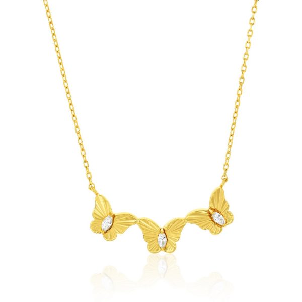 Sterling Silver, Double-Sided, Butterfly Necklace - Gold Plated