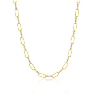 Sterling Silver, Paperclip & CZ Neckalce - Gold Plated
