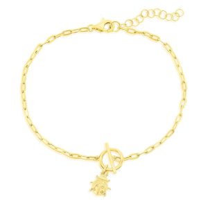 Sterling Silver Ladybug Charm Paperclip Toggle Bracelet - Gold Plated