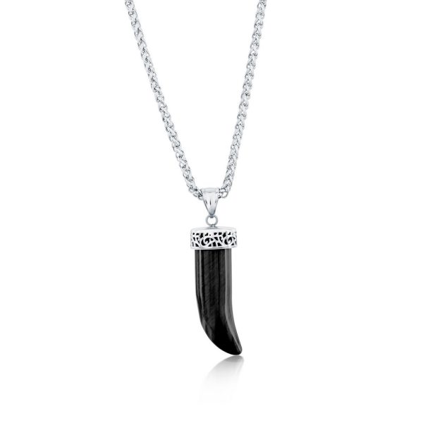 Stainless Steel Horn Necklace - Onyx