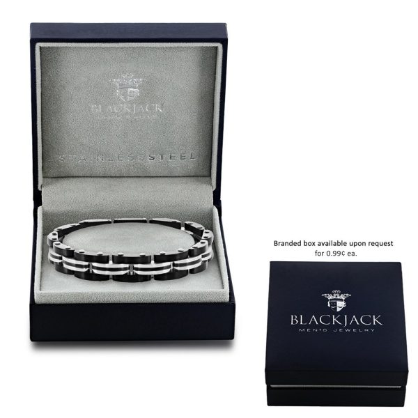 Stainless Steel Two-Toned Striped Link Bracelet - Black & Silver
