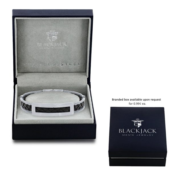 Stainless Steel Leather Cable Bracelet - Black & Silver
