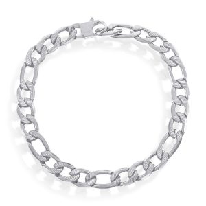 Stainless Steel 8mm Textured Figaro Chain Bracelet