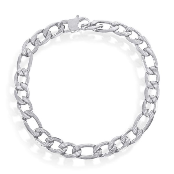 Stainless Steel 8mm Textured Figaro Chain Bracelet