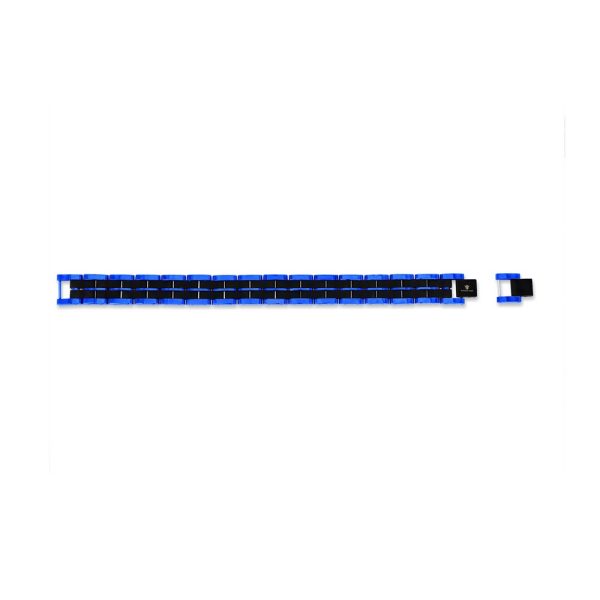Stainless Steel, Two-Tone Double Striped Linked Bracelet - Black & Blue