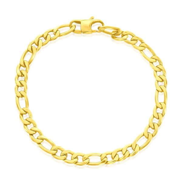 Stainless Steel 6mm Figaro Chain Bracelet - Gold Plated