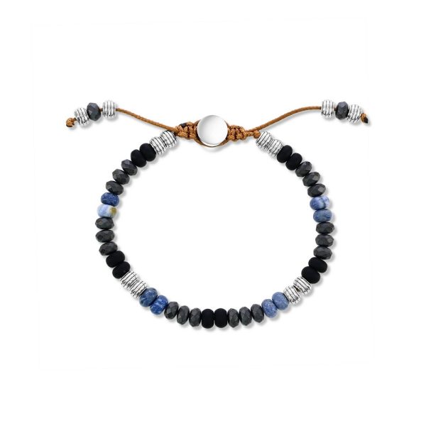 Stainless Steel, 6mm Genuine Bead Adjustable Bracelet - Onyx & Lapis