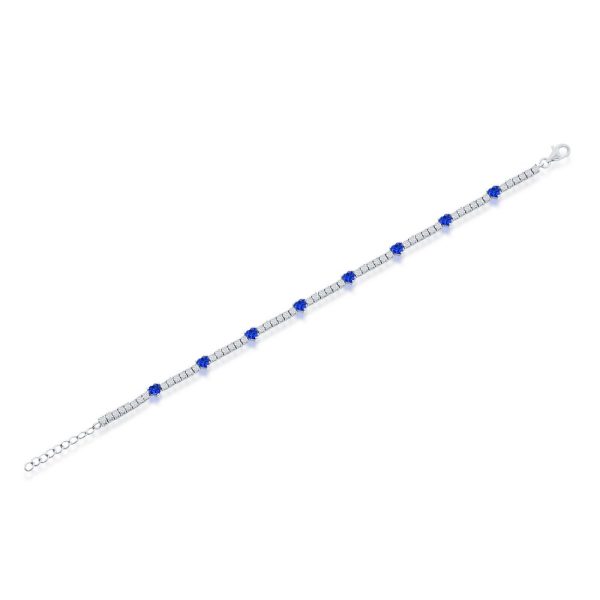 Sterling Silver Heart and CZ Tennis Bracelet - Sapphire CZ