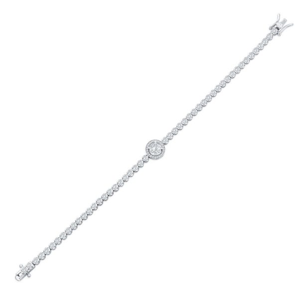 Sterling Silver, Round Halo CZ Tennis Bracelet