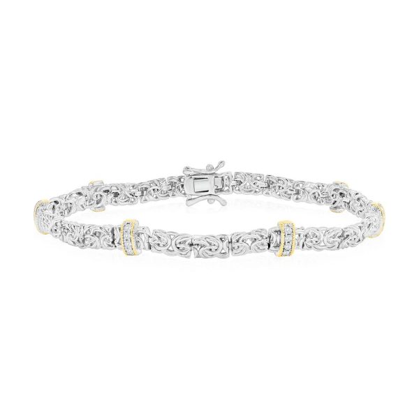 Sterling Silver Byzantine Design CZ Bracelet - Two-Tone