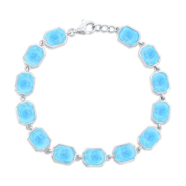 Sterling Silver, Octagon Larimar Link Bracelet