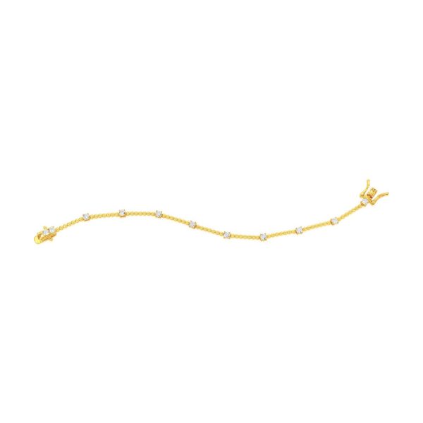 Sterling Silver, Round CZ & Beaded Bracelet - Gold Plated