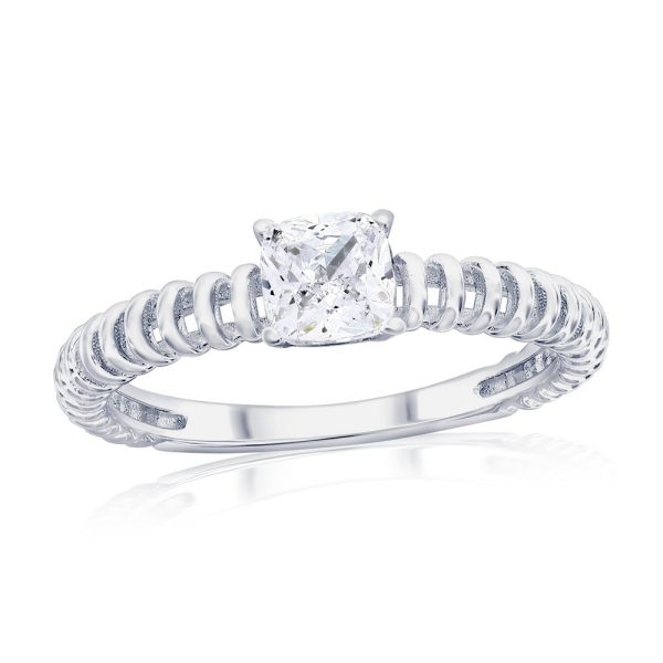 Sterling Silver, Square CZ Wire Design Ring